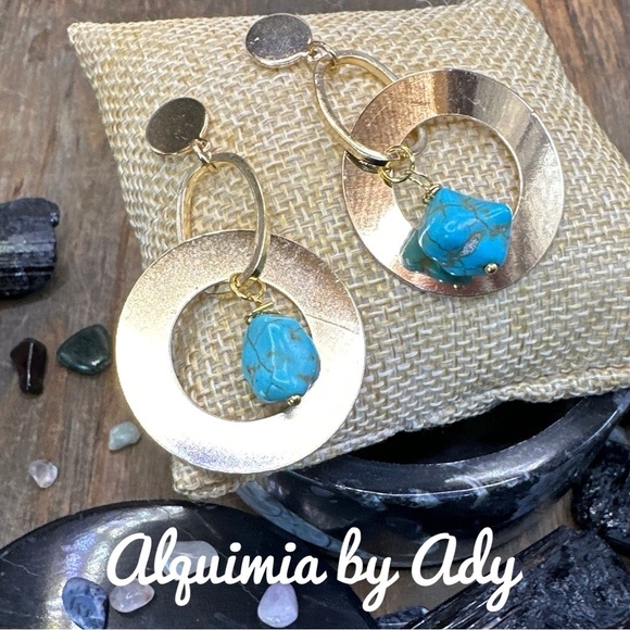 October Love Gold and Turquoise Earrings - Picture 1 of 2